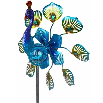 Wholesale Metal Peacock 3D LED Light Solar Wind Spinner Outdoor Yard Patio Garden Animal Ornaments Windmill Decoration Stake