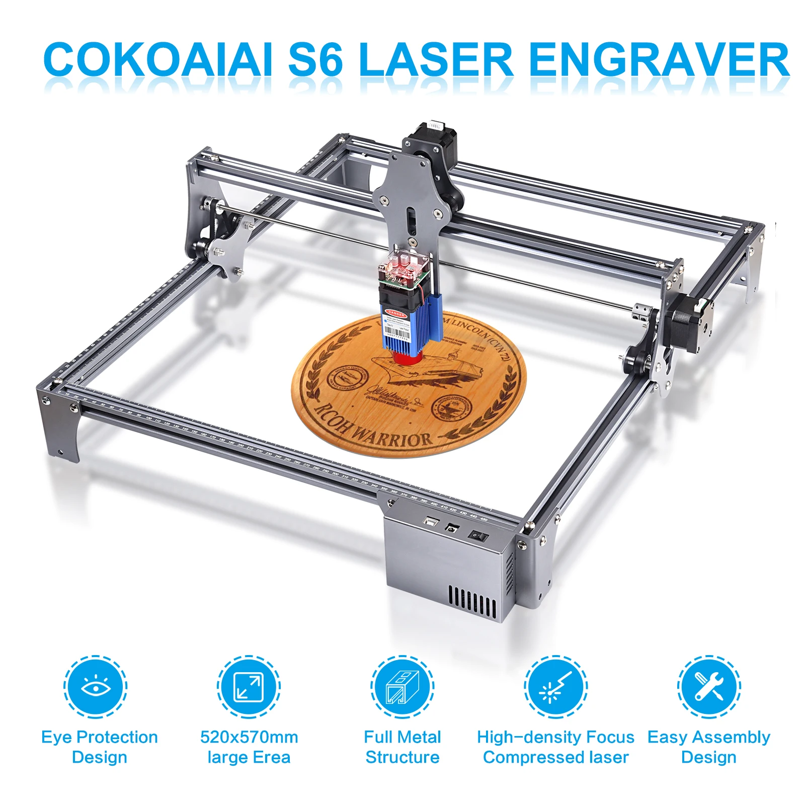 Large Engraving Area 410x420mm Acrylic Leather 30W Full-Metal Laser Engraving Machine with 5.5W High Precision Fixed Focus Laser for Wood Quick Assembly S6 Laser Engraver 