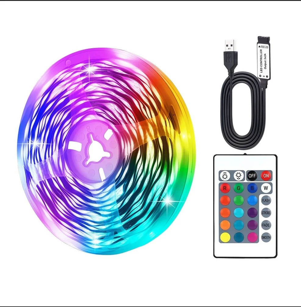 Cross-Border 5M RGB LED Landscape Light 5V USB & for Bluetooth Remote Control 5050RGB & 3535RGB Black PCB Suit with Plastic Body