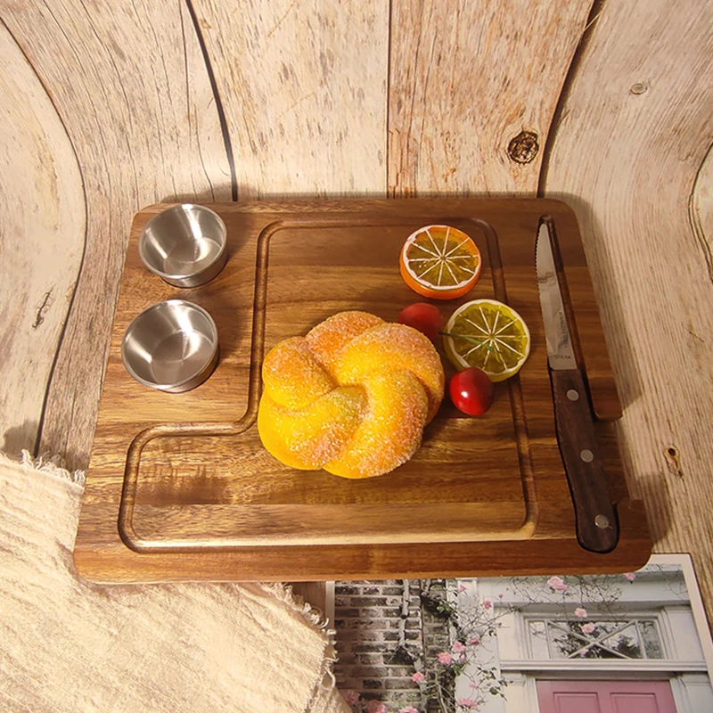 2023 Newest Design Custom Kitchen Function Acacia Wood Cheese Cutting Board Set With Knife Set