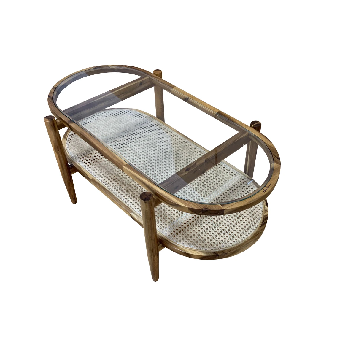 Solid Wood Rattan Coffee Table Apartment Home Dining Room Living Room Oval Glass Coffee Low Table