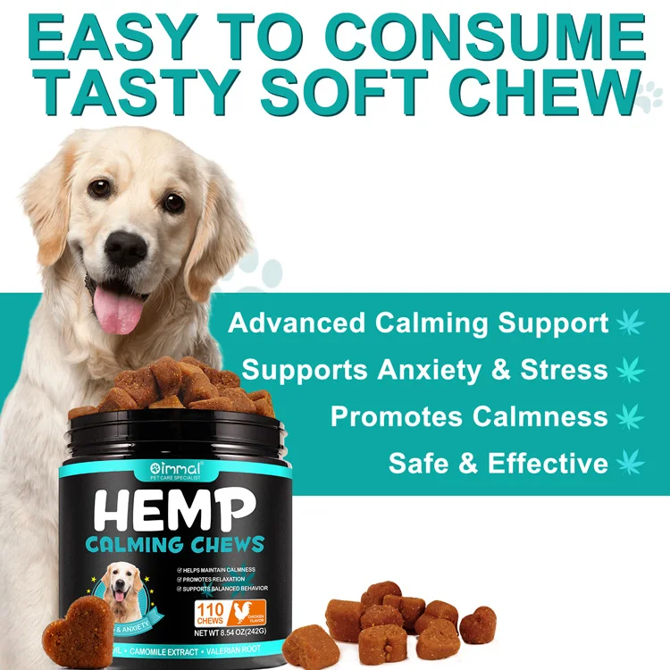 Custom Logo Pet Food 110 Soft Chews Dog Calm Snacks Chicken Flavor Hemp