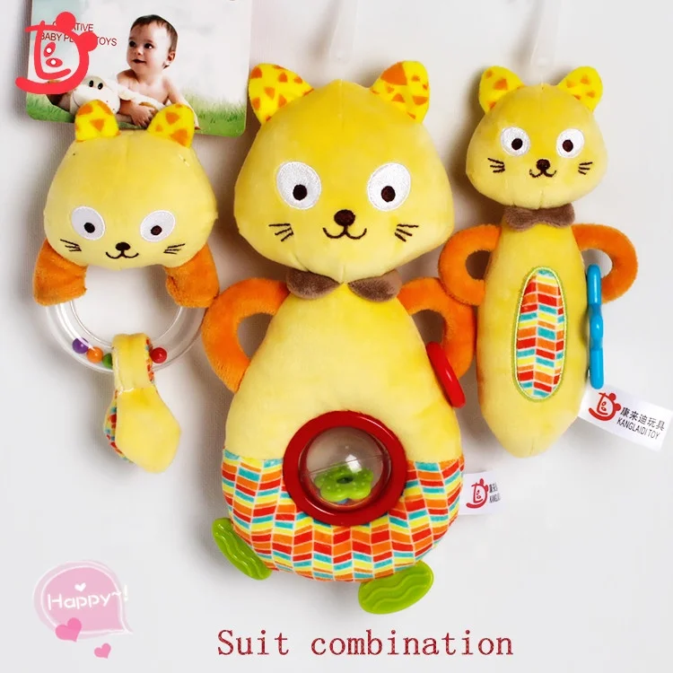 Оптовая продажа, плюшевые Коты, мягкий детский Прорезыватель для зубов для новорожденных, погремушка, детские игрушки, нагрудники и подходящие погремушки