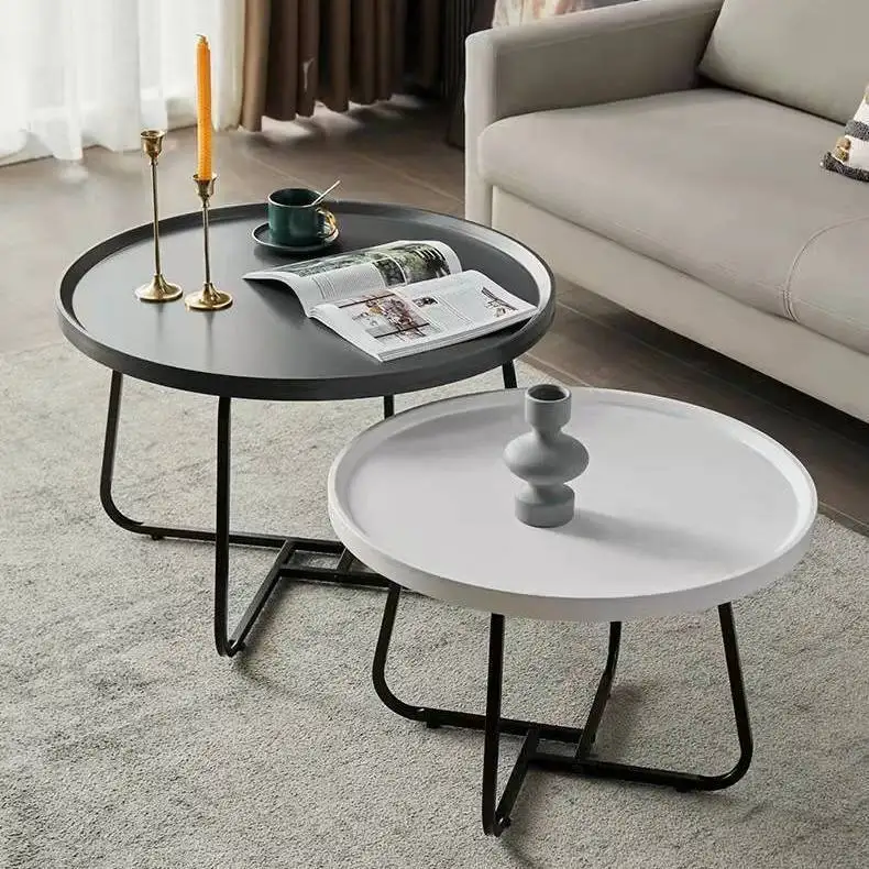 Nordic MDF Board Nesting Round Center Table Living Room Furniture Mesas De Centro Tea Table Metal Base Wooden Round Coffee Table