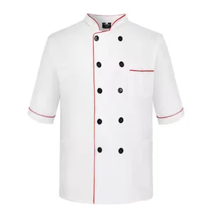Factory Custom logo Kitchen Hotel Restaurant Unisex Chef Uniform Summer Short Sleeve White Chef Coat for Women Men