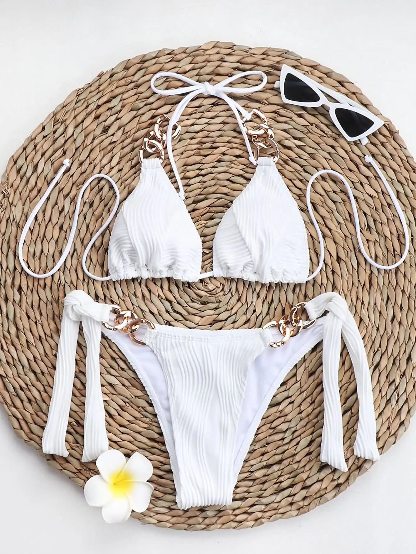 Latest Sexy Girls Sling Metal Chain Triangle Bikini Monokini Swimwear ...