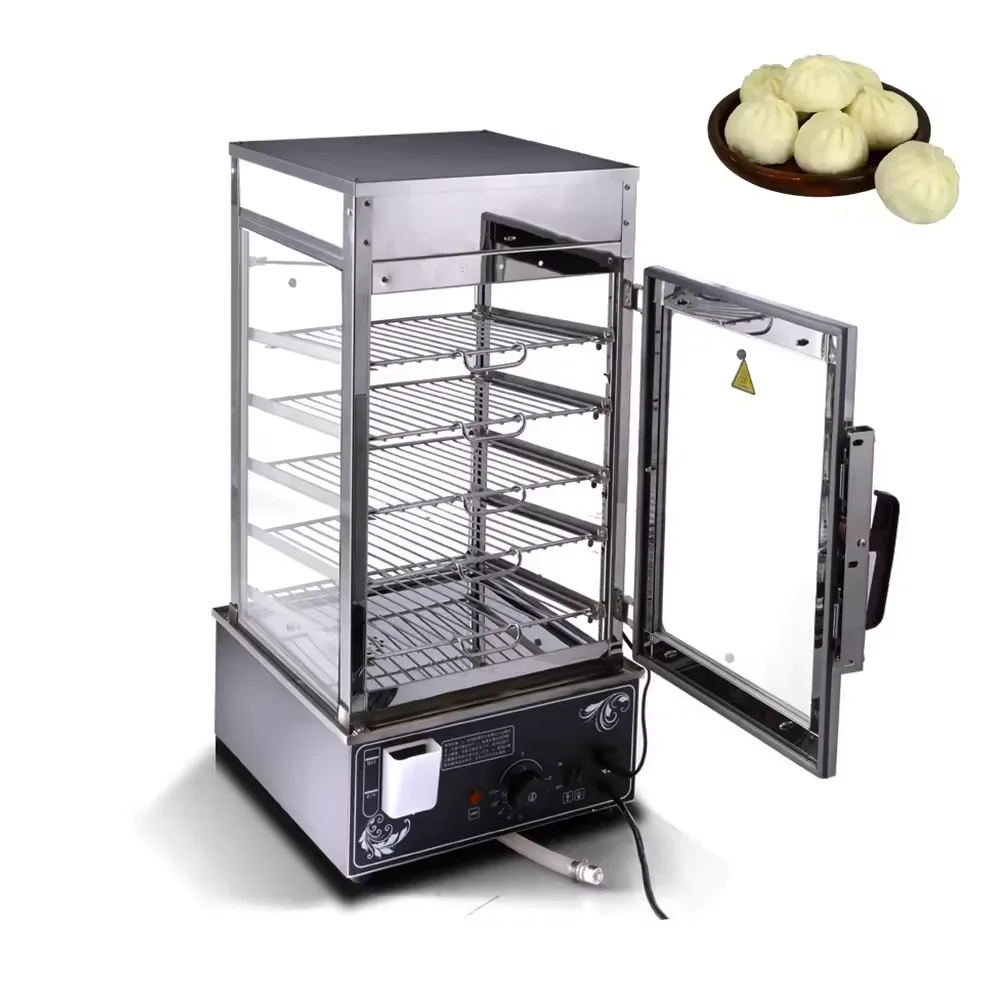 Restaurant commercial food display warmer electric stainless steel food bun steamer five layers