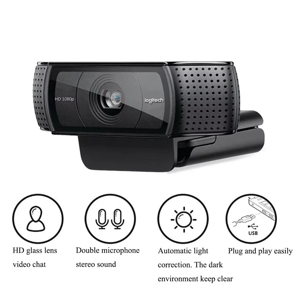 Logitech C920e HD Pro Webcam Widescreen Video Chat Recording USB Smart 1080p Web Camera for Computer C920 Upgrade Version CMOS