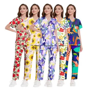 Custom Printed Dental Scrub Top Uniforms Sets Manufacturer OEM High Quality Cotton Scrubs Uniforms Sets Unisex