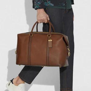 Custom Logo Smooth Vegan Leather Saddle Men Fashion Travel Duffel Weekender Overnight Bag