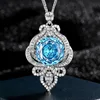 Platinum navy blue pendant with Chopin chain