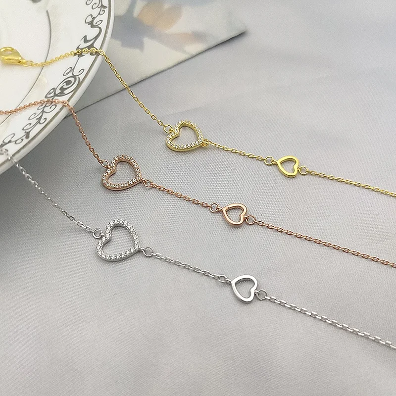 ❤0212さま❤2025年Bracelet❤✨️ Wholesale 18K Gold Plated Two Heart Bracelet - 925 Sterling