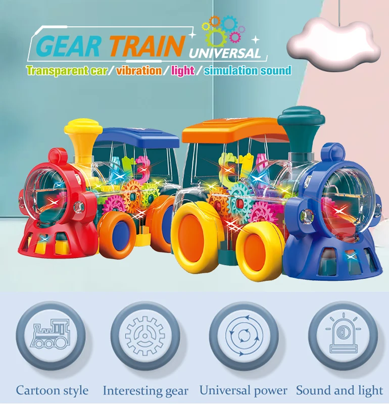 Colorful moving gears light up transparent car toy children universal transparent electric gear train toy with light and music