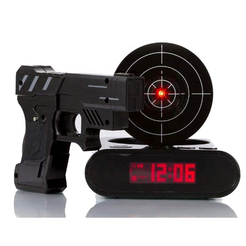 Gun Shooting Target Alarm Clock Infrared Laser Projector Desk LED Digital Display Funny Alarm Clock Creative Student Child Gift