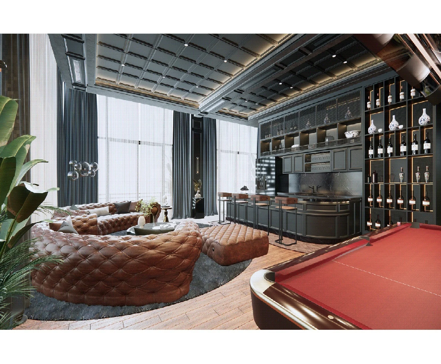 Modern Industrial Pub Bar Counter Private Club Interior Design Sport