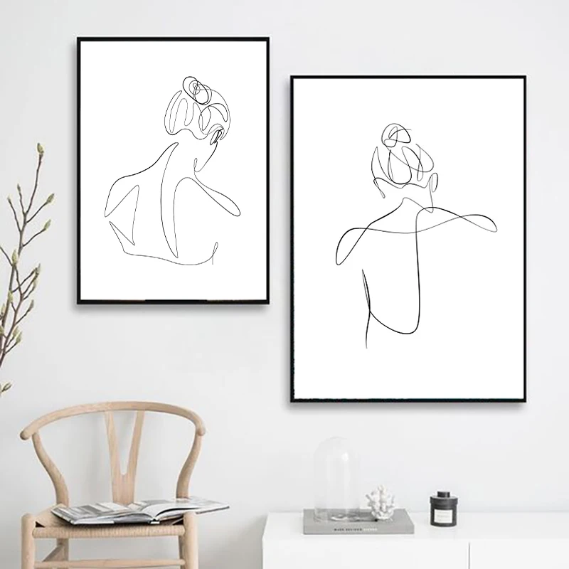 Abstract One Line Drawing Art Picture Feminine Naked Woman Figure Erotic Prints  Hot  Nude Art Woman Girl Body Painting