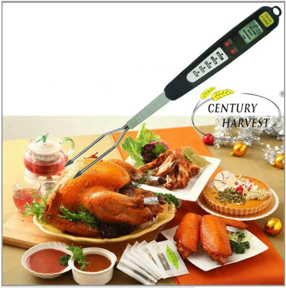BBQ Fork Thermometer With Digital LCD Programmable for 6 Different Meat Types 4 Taste Levels for Kitchen Use