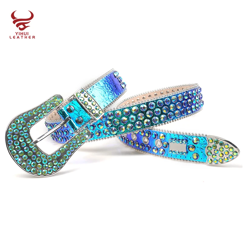 Source Designer New Fashion Shiny Belts Western Cowboy BB Rhinestone Belt  PU Leather Colorful Studded Malachite Blue DNA Belts for Men on  m.