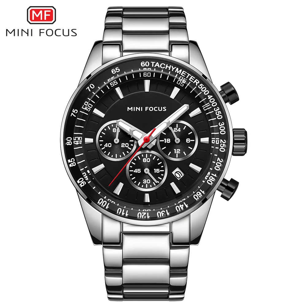 MINI FOCUS MF0187G Latest New Design Business Mens Watch Hot Quartz Stainless Steel Strap 3 Dials Chronograph Wholesale Watch