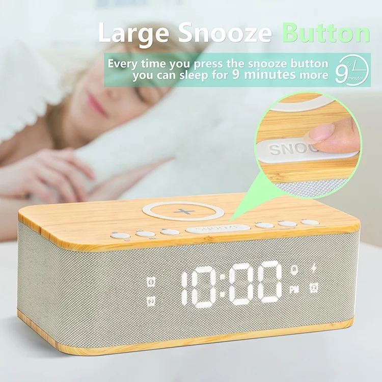 FANSBE Multifunction Dual Clock Radio Bluetooth Wireless Charger Alarm Clock Speaker for Mobile Phone