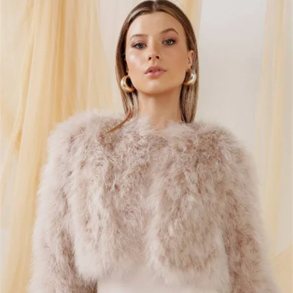 Custom Winter Warm Ostrich Feather Jacket Women Real Turkey Feather Coat Plus Size Women's Top Jacket