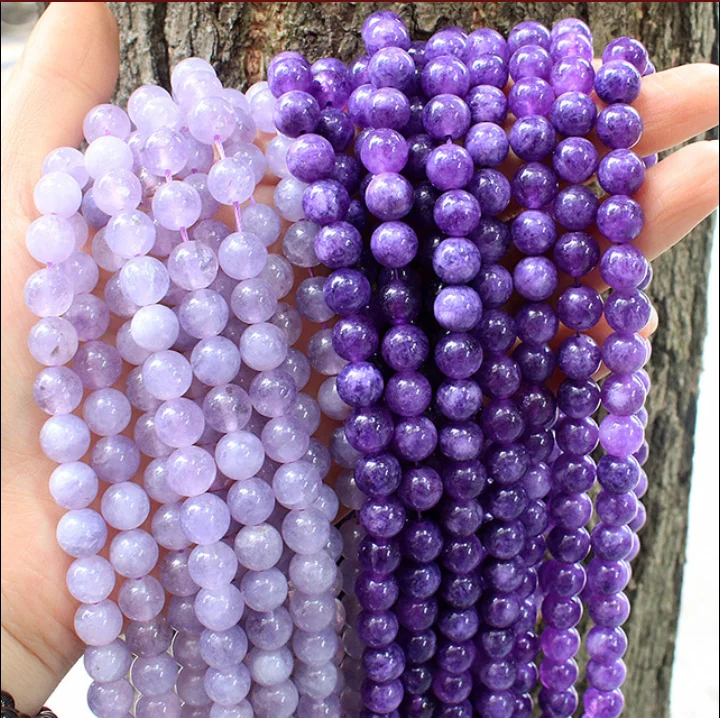 Lumière les perles rondes Jade violets pour la fabrication de bijoux 15" 4-8mm 