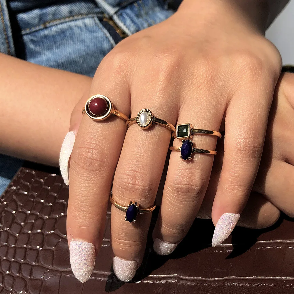 Fashion 5pcs/set Geometric Metal Knuckle Rings Womens Adjustable Jewellery Gift 