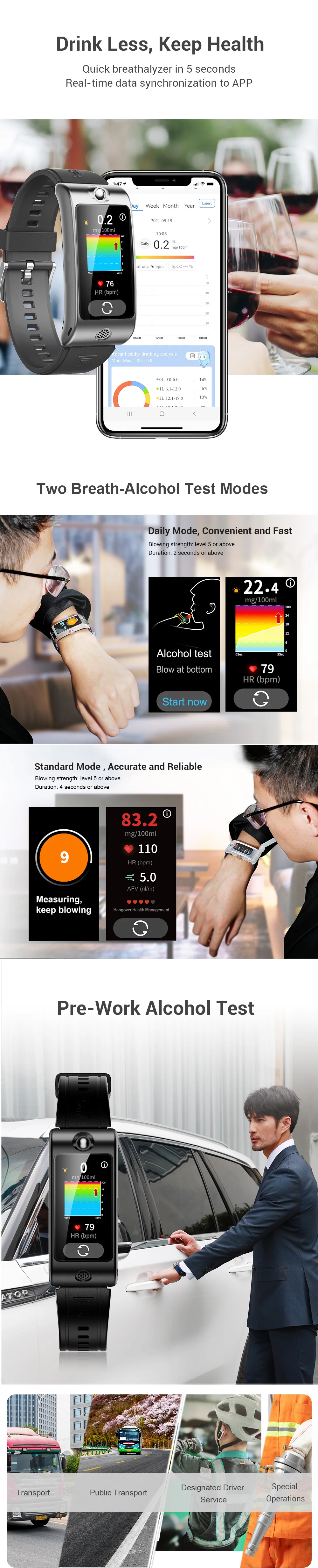 Alcohol Percentage Tester Device Smart Watch With Temperature