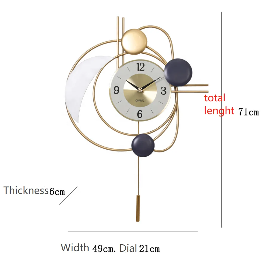 Colorful Metal Silent Quartz Modern Pendulum Wall Clock Home Decor Luxury
