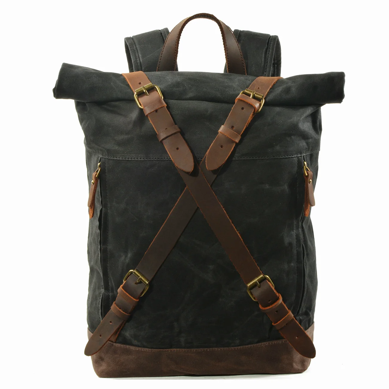 trending 2020 waxed canvas hiking backpack for men retro roll top backpack waterproof