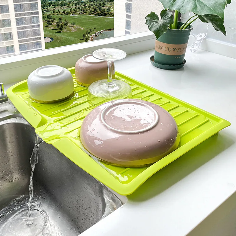 Plastic Dish Drying Rack with Drain Board Multifunctional