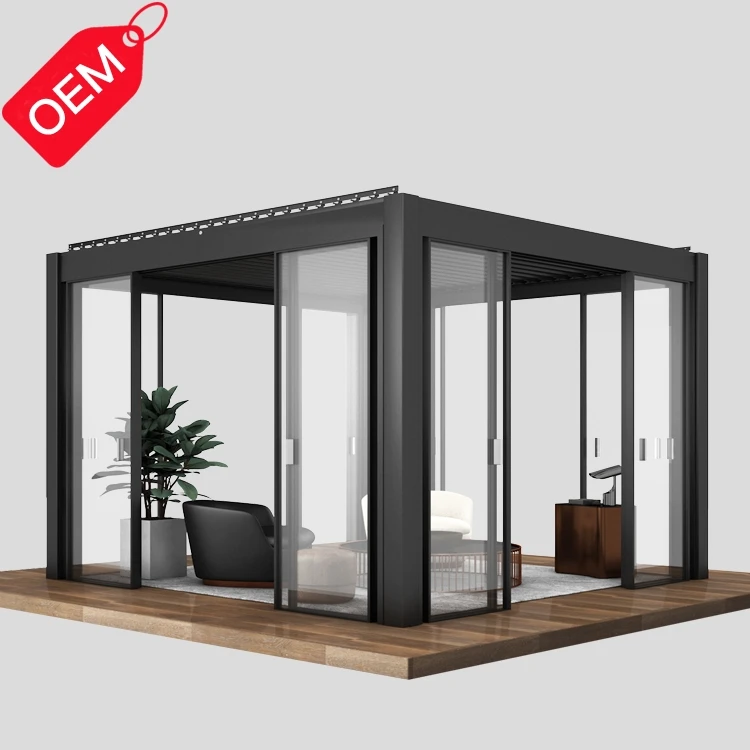 Modern Outdoor Aluminium Pergola Motorized Winter Gazebo Sunroom Competitive Price Luxury Glass Sunroom Greenhouse