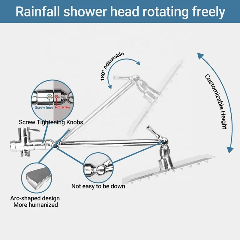 Shower Head With Handheld High Pressure 8 Inch Rain Rainfall Shower Head Combo With 5FT Stainless Steel Hose
