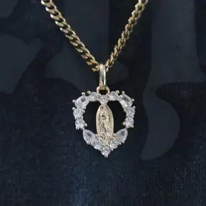 Fashion Hip Hop Jewelry Design 18k Gold 925 Sterling Silver Virgin Mary Iced Cubic Zircon Jesus Pendant Necklace Third Party