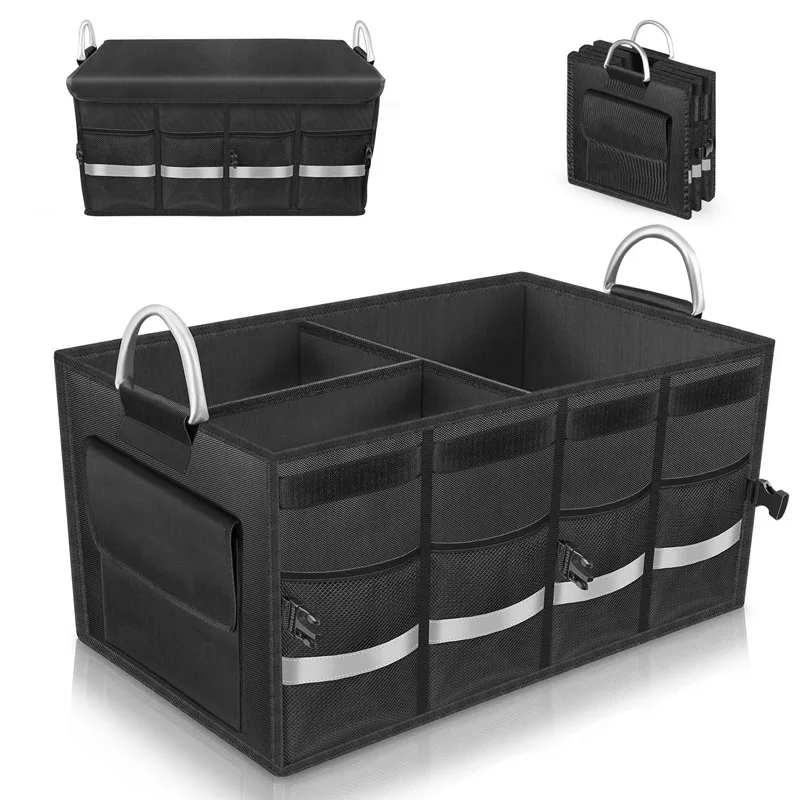 Tutoy Kofferbak Opbergtas Pu-Leer Opvouwbare Opvouwbare Auto Organizer Box - Zwart & Goud - S
