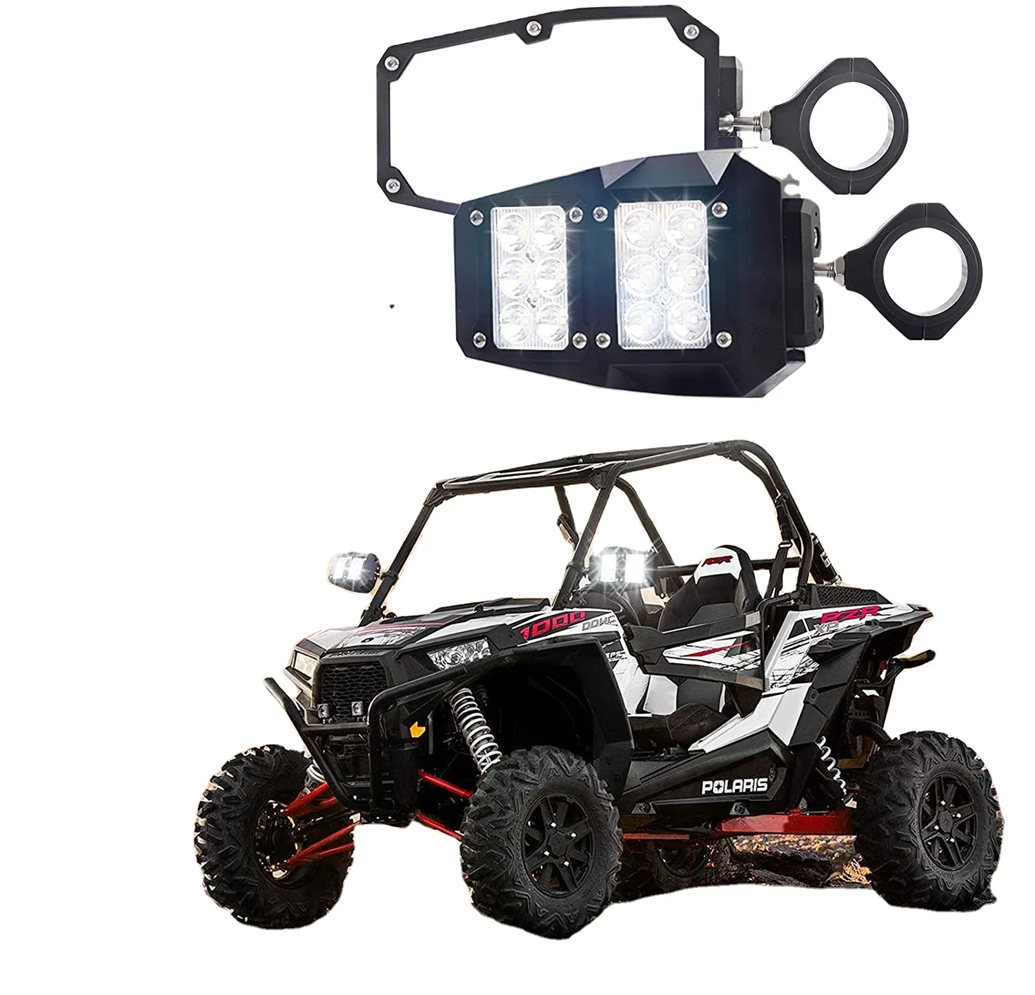 Adjustable UTV ATV Offroad Rearview Side Mirrors with Lights Universal Center UTV Mirror Fit 1.75 to 2 Inch Roll Bar Cage