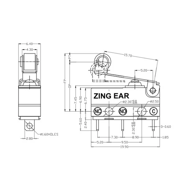 Zingear 5A 125V Ip67 Waterproof Micro Switch  Solder Terminals Roller Handle Micro Switch