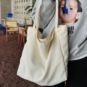 Minimalist Custom Letter Pattern Medium Size Large Capacity Women Girls Shoulder Corduroy Tote Bag