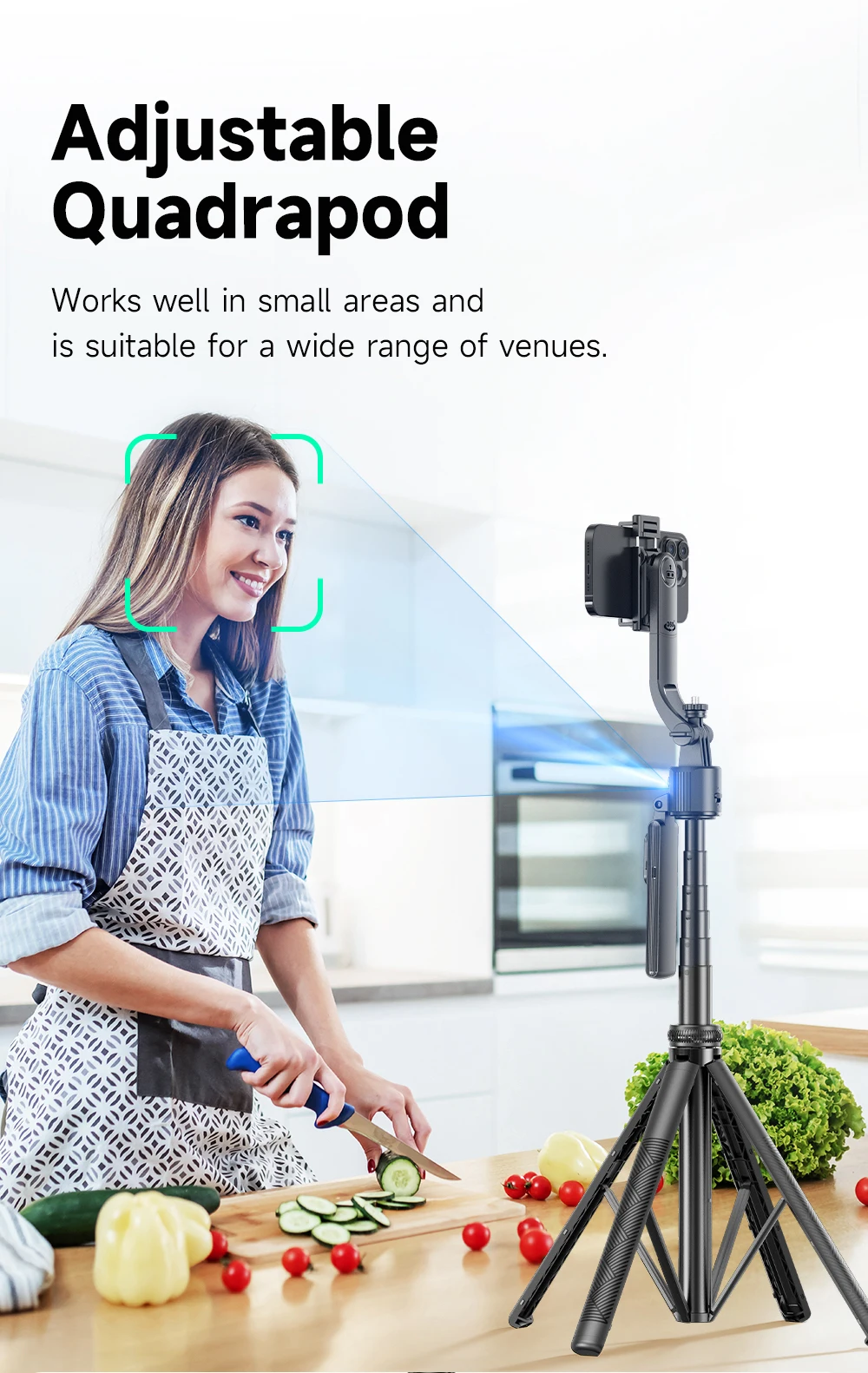 C17 AI Face Tracking Gimbal Quadrapod Max 1.6m 360 Degree Rotation Stable Selfie Stick for Mobile Phone Sports Digital Camera