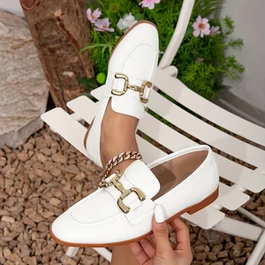 New Design Fashionable Ladies' Leather Work Shoes Casual and Lightweight Single Shoes Ladies' Flat Shoes in Stock for Wholesale