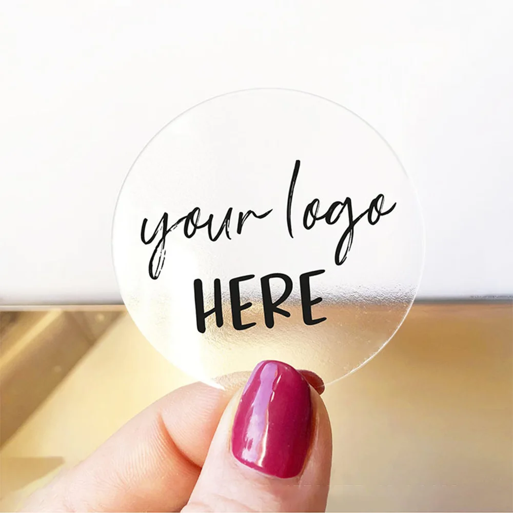 Logo Name Custom Stickers Printing Transparent Labels Clear Gold Foil Self Adhesive Private Sticker