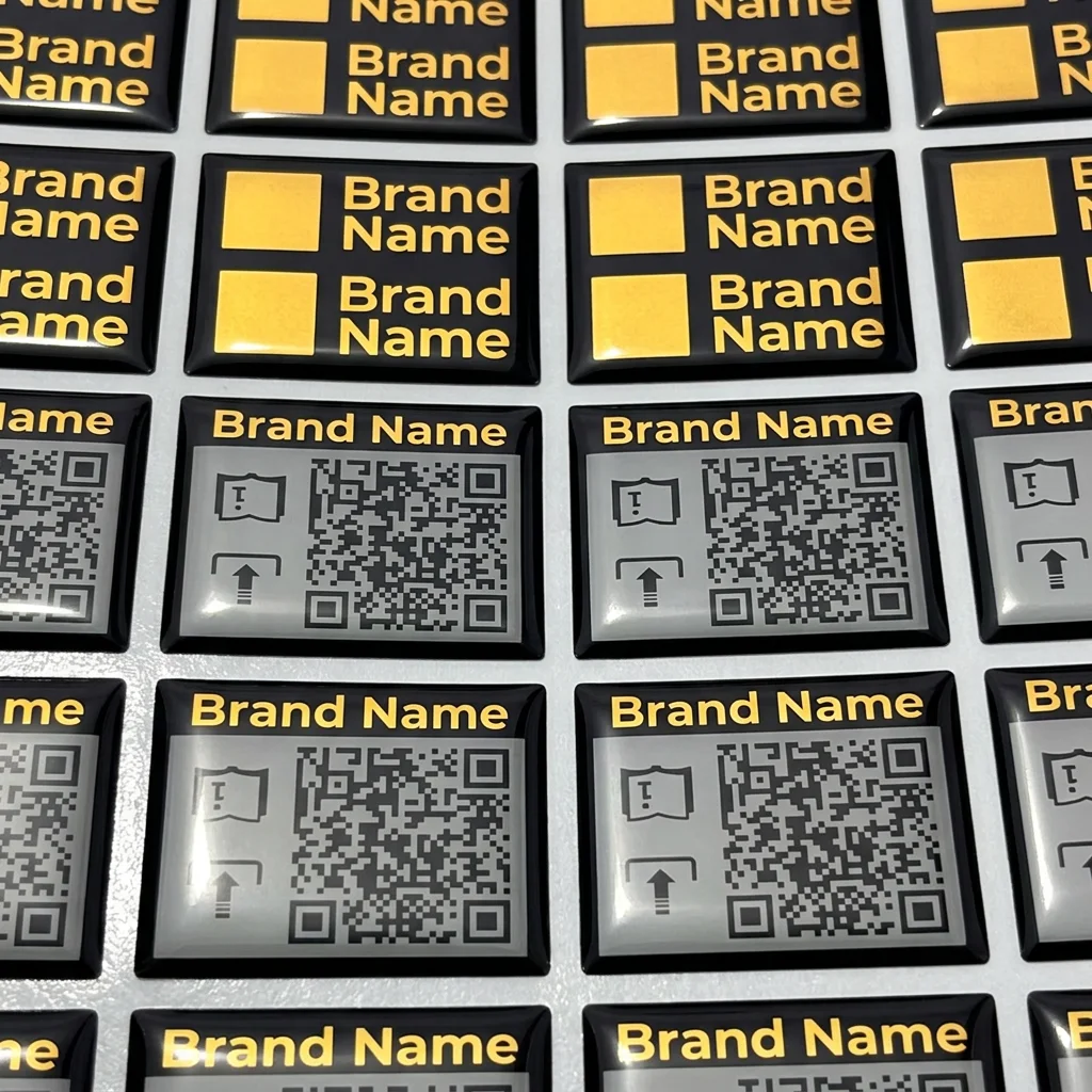 Custom 3D Domed Epoxy Sticker Brushed Metal Self-Adhesive Logo Label