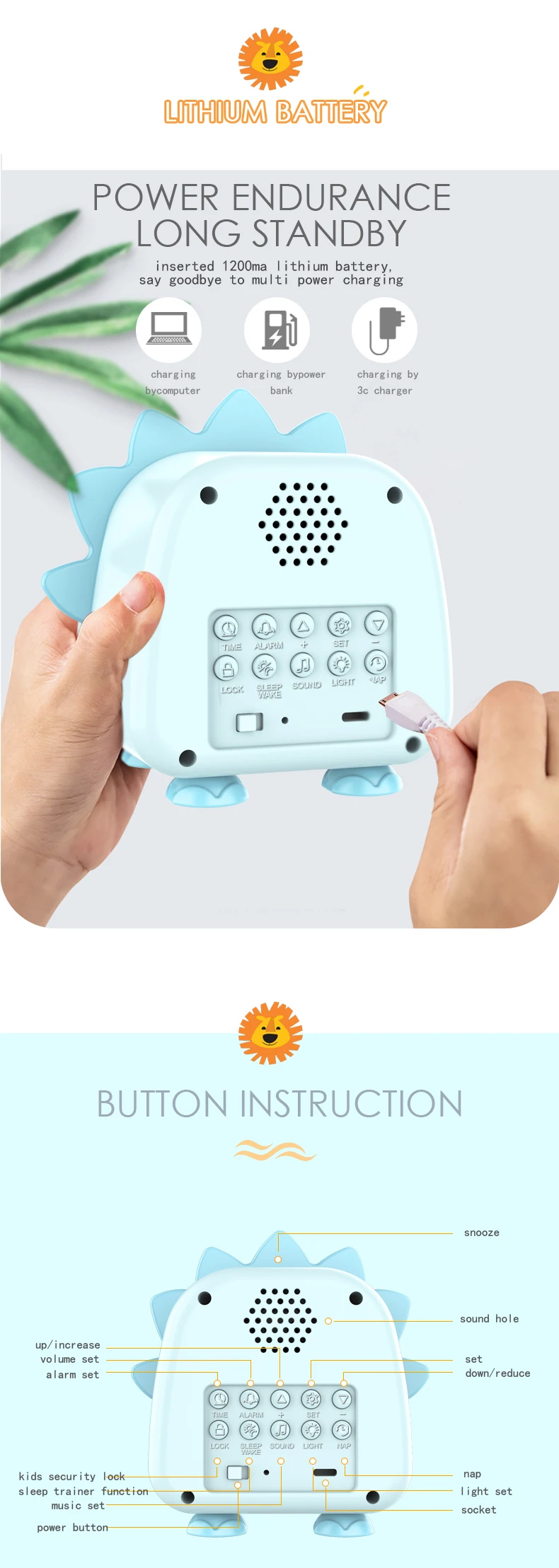 Hot Selling Rechargeable Sleeptrainer Baby Alarm Children Kids Sleep