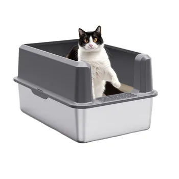 Stainless Steel Cat Litter Box, Non-Stick, Anti-Leakage Cat Litter Box with High Side, Easy Clean Enclosure Cat Toilet