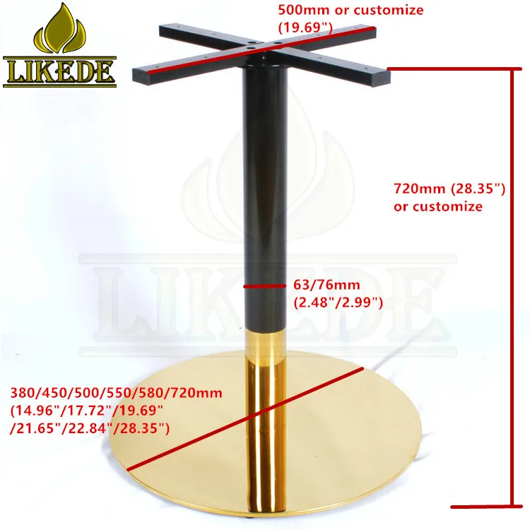Round Dining Table Base Gold Black Stainless Steel Cross Top for Marble Table Top Use in Kitchen or Outdoor Chair Accessory