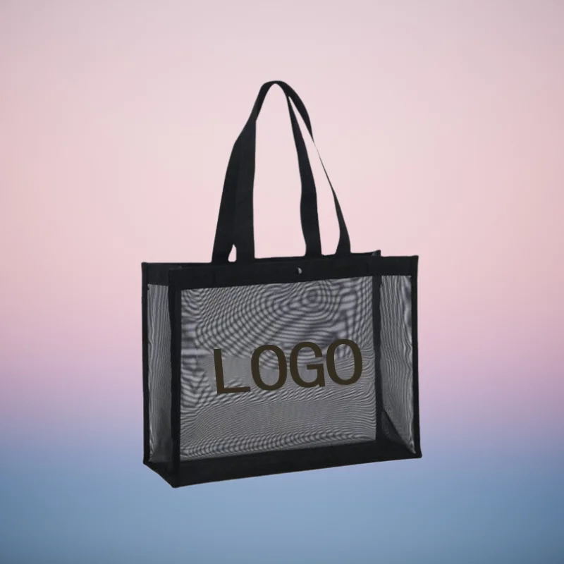 New Fashion Summer Hot Sale Custom Logo Net Shopping Mesh Beach Tote Bag For Women