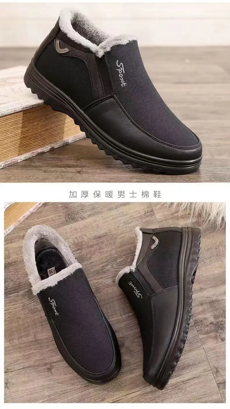 Soft Pu Sole Canvas Upper Extra Size Fur Lining Men's Flat Warm Winter