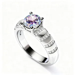 Luxury Wedding Ring Palladium Plated 1 Carat 4 Prong Solitaire Round Cut Moissanite Diamond Engagement Ring for Women