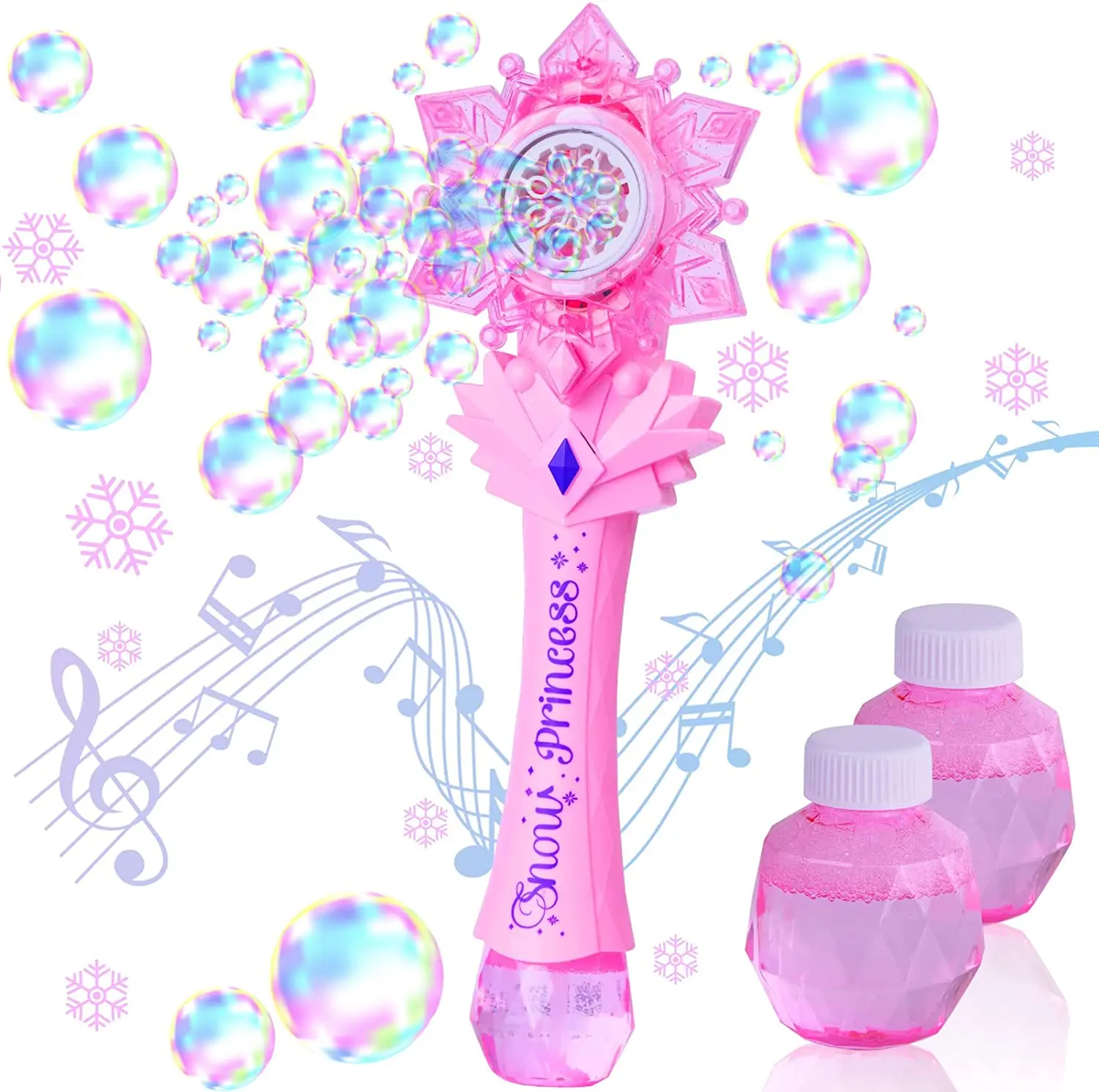 2022 Princess Pink Snowflake Electric Bubble Water Toys Bubble Wand ...