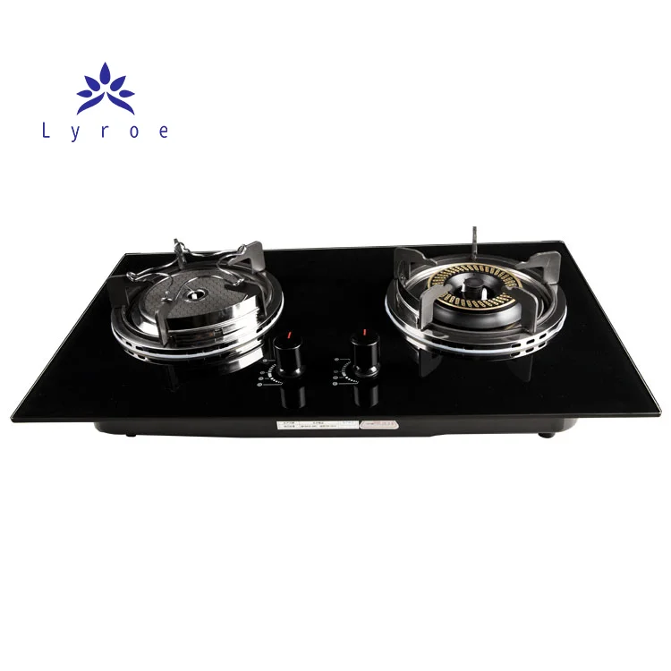 Lyroe Home Tempered Glass Crystal Panel Double Burner Blue Flame Infrared  Ceramic Burner Gas Cooktops Stove With Metal Knob